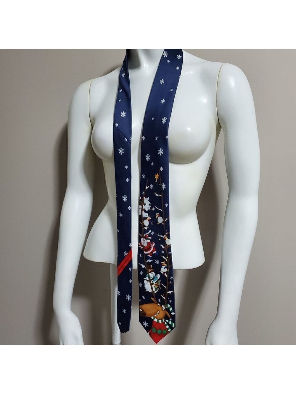 Hallmark Polar Pals Christmas Holiday Navy Blue Tie with Reindeer and Santa